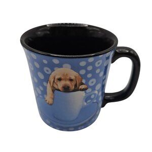 Keith Kimberlin Retro Blue Polka Dot Yellow Labrador Puppy‎ Dog Coffee Tea Mug